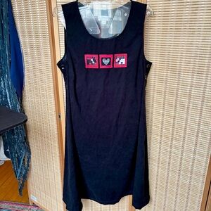 Vintage black velvet maxi dress with plaid Scotty dogs